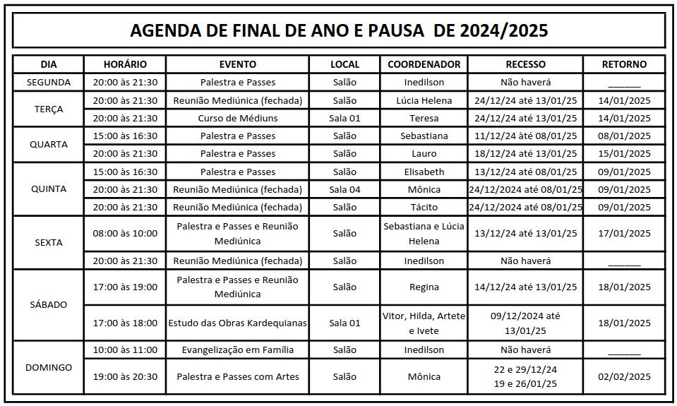 Agenda de final de ano 2024